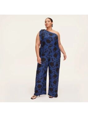 kate spade One-Shoulder Blue and Black Floral Jumpsuit